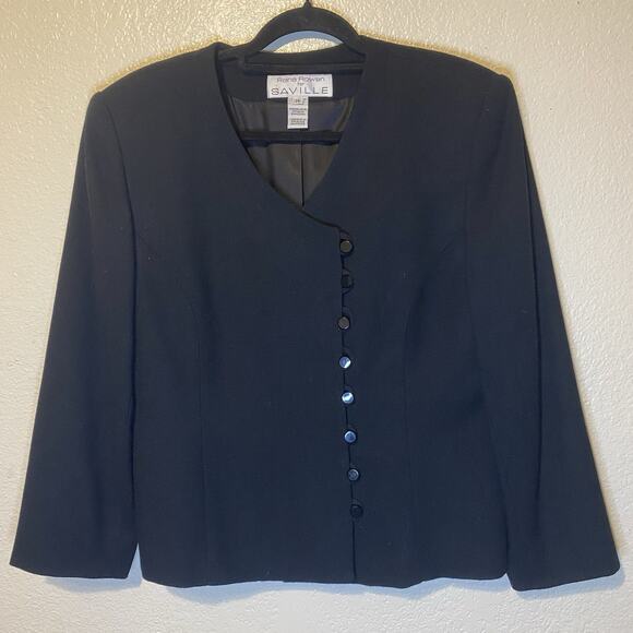 Vintage Rena Rowan for Saville Black 100% Wool Blazer Jacket 8 Button Size 14 - Picture 1 of 10